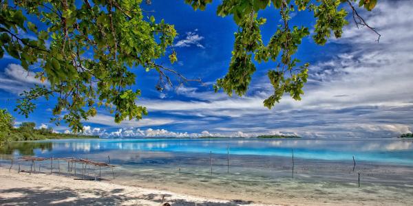 遥远的岛屿景观, 热带, 环礁湖, widi 群岛, 哈马黑拉, 印度尼西亚, 自然