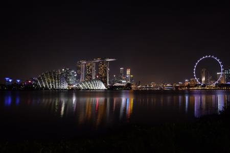 新加坡河, 海湾花园, 景观, 城市, 晚上, 反思, 建筑