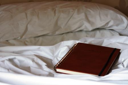 笔记本, 每日, 床上, 思考, 反思, 卧室, 书