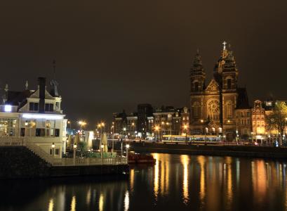 荷兰, 阿姆斯特丹, nightview, 车站, 城市景观, 晚上, 晚上