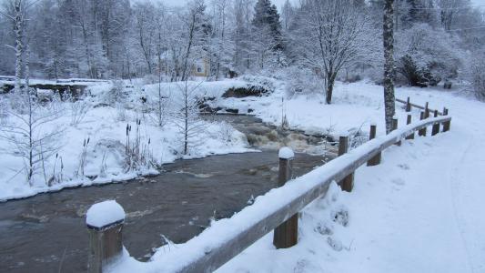 冬天, 雪, 急流, 芬兰语, 水, 栏杆, 风景名胜
