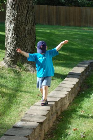 石头墙, 儿童, 孩子, 行走, 平衡, 平衡, 帽