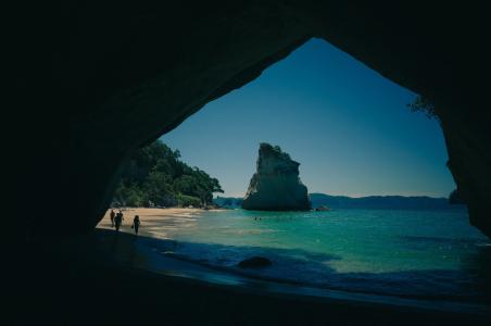 洞穴, 新西兰, 海滩, 沙子, 水, 海岸, 海岸