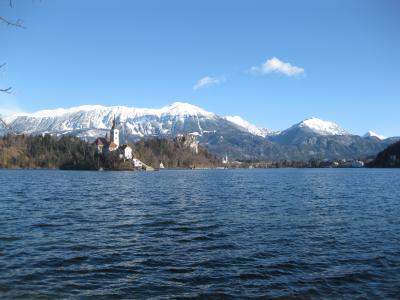 湖, 山脉, 城堡, 景观, 布莱德, 斯洛文尼亚, 冬天