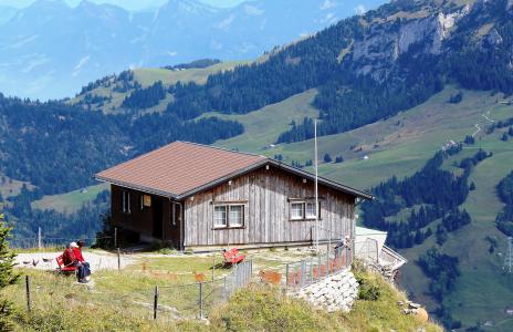 山脉, 山间小屋, 视图, 游客, 浪漫, 瑞士的阿尔卑斯山, ebenalp