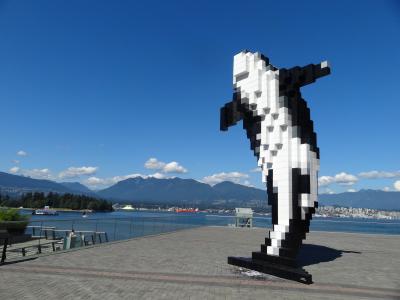 雕塑, 鲸鱼, 户外, 温哥华, 山, 雕像, 文化