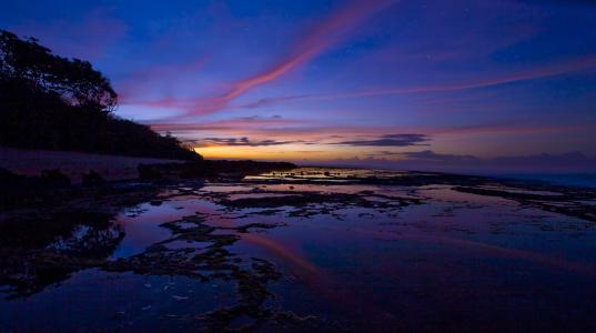 在日出之前, sawarna 海岸, java, 印度尼西亚, 蓝色, 紫色, 日落