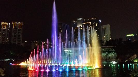 吉隆坡, 马来西亚, 灯, 喷泉, 黑暗, 吉隆坡喷泉