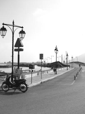 路径, 摩托车, 老, 黑白, 灯具, 海岸