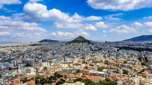 雅典, 小山, 城市, 视图, 风景名胜, vista, 天空