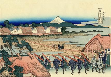 日语, 村庄, 人, 农村, 富士山, 火山, 绘画