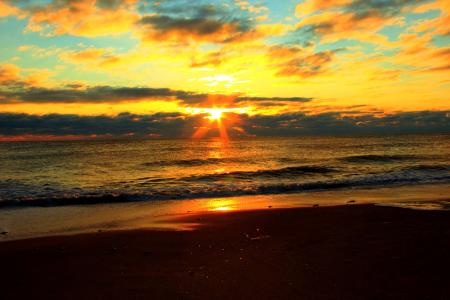 日出, 海滩, 太阳, 海洋, 海, 日落, 水