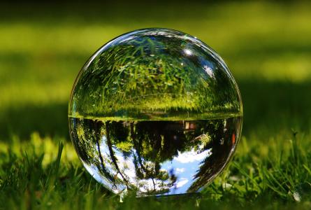 玻璃球, 镜像, 草甸, 花园, 草, 反思, 球