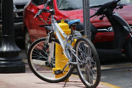 自行车, 黄色, 红色, 城市, 街道