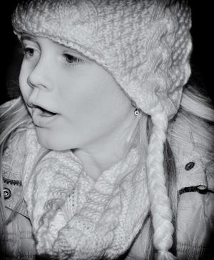 儿童, 女孩, 脸上, 帽, 冬天, 黑白录音