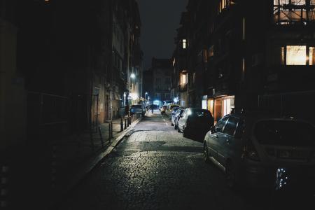 街道, 小巷, 车道, 晚上, 黑暗, 城市, 小镇