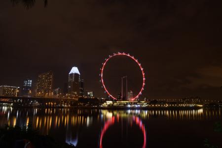 新加坡, 晚上, 河, 天际线