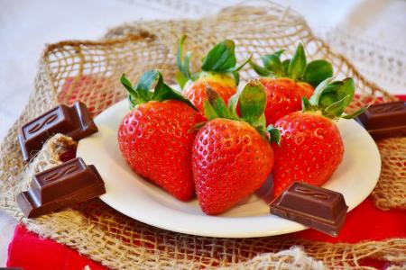 草莓, 巧克力, 水果, 关闭, 水果, 红色, 甜