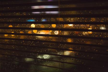 雨, 窗口, 模糊, 晚上, 灯, 湿法, 玻璃
