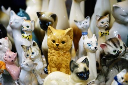 玩具, 猫, 狗, 陶瓷, 雕塑