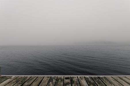 海滩, 雾, 码头, 雾, 海洋, 码头, 海