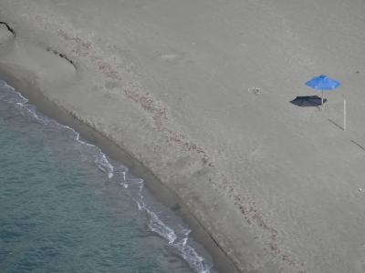 海滩, 孤独, 阳伞, 蓝色, 海, 游泳, 旅游