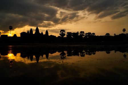 柬埔寨, 暹粒, 关于, 老, 日出, 太阳能, 反思