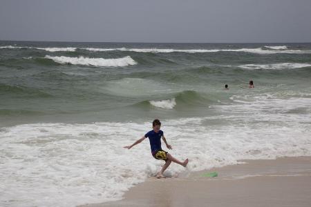 海滩, 波, 网上冲浪, 海洋, 儿童, 玩, 男孩