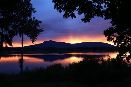 山, 日落, 湖, 景观, 自然, 晚上, 不列颠哥伦比亚省