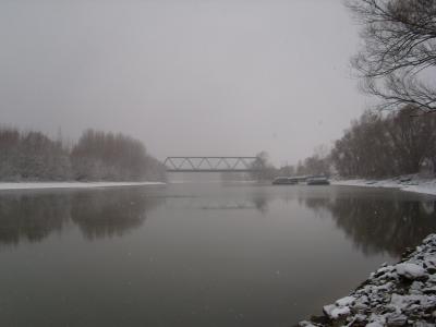 桥梁, 冬天, 雪, 河, 回水, 斯洛伐克, 白雪皑皑
