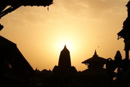 尼泊尔, 加德满都, 晚上, 寺, 日落