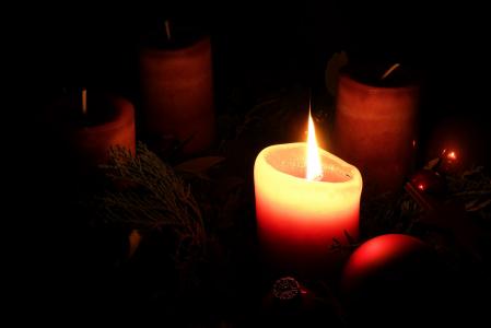 来临, 到来花圈, 圣诞节, 蜡烛, 火焰, 冥想, 红色