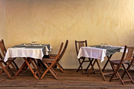 法国, 普罗旺斯, 小酒馆, 餐桌, 椅子, 墙上, 地中海