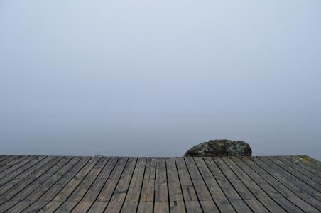 雾, 码头, 湖, 着陆阶段, 海洋, 码头, 浮桥