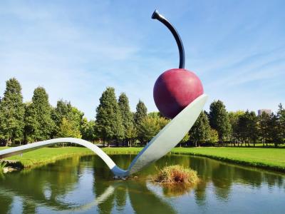 汤匙上的樱桃, 樱桃, 雕塑, 明尼阿波利斯, 明尼苏达州, 公园, 吸引力