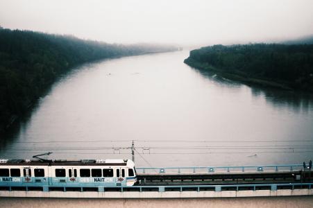 白色, 火车, 桥梁, 白天, 河, 湖, 水