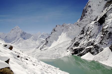 冰川, 湖, 山脉, 高峰, 雪, 白雪皑皑的山顶, 版税图像