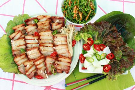猪肉, 肉, ssam, 食品, 烧烤, 沙拉, 蔬菜