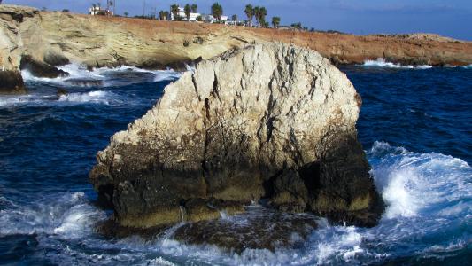 岩石, 波, 粉碎, 海, 泡沫, 喷雾, 塞浦路斯