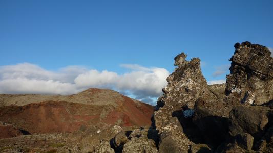 山, 岩石, 天空, 云彩, 红色, 冰岛