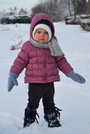 儿童, 冬天, 雪, 可爱, 帽子, 围巾, 连指手套