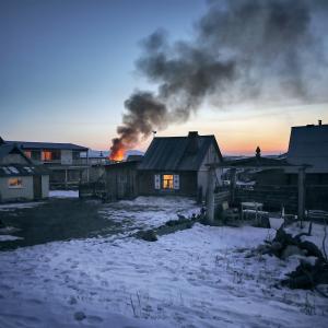 消防, 村庄, 木结构房屋, 西伯利亚, 冬天, 吸烟, 木材