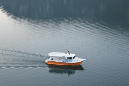 科托尔, 小船, 科托尔峡湾, 醒来, 水, 高角度视图, 反思