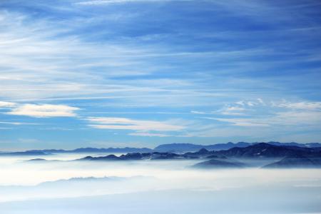 天空, 蓝色, 山, 云计算, 雾, 大自然的美, 云的天空