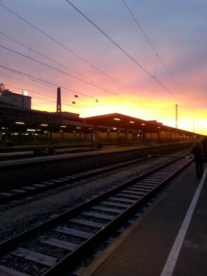似乎, gleise, 火车, 奥格斯堡, 火车站, 晚上, 日落