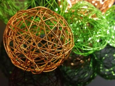 球, 电线, 绿色, 橙色, 装饰, 背景, 丝网