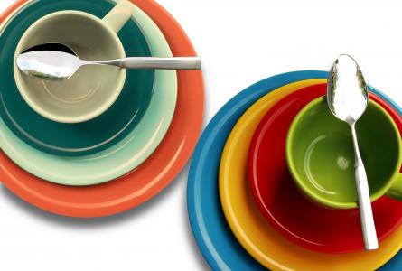 碗, 多彩, 色彩缤纷, 杯, 杯子, 板, 勺子