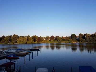 湖, 景观, 德国北部, scharbeutzer 荒地, ponitz 看到, 海滨度假胜地, 小船