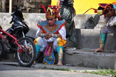 巴厘岛, 舞者, 传统上, 舞蹈, 头饰, 头盔, 运输