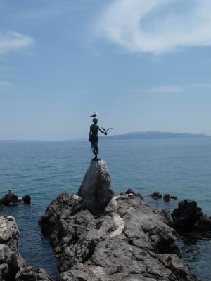 雕像, 女孩, 海鸥, 具有里程碑意义, 奥帕蒂亚, 圣阿提默, 克罗地亚